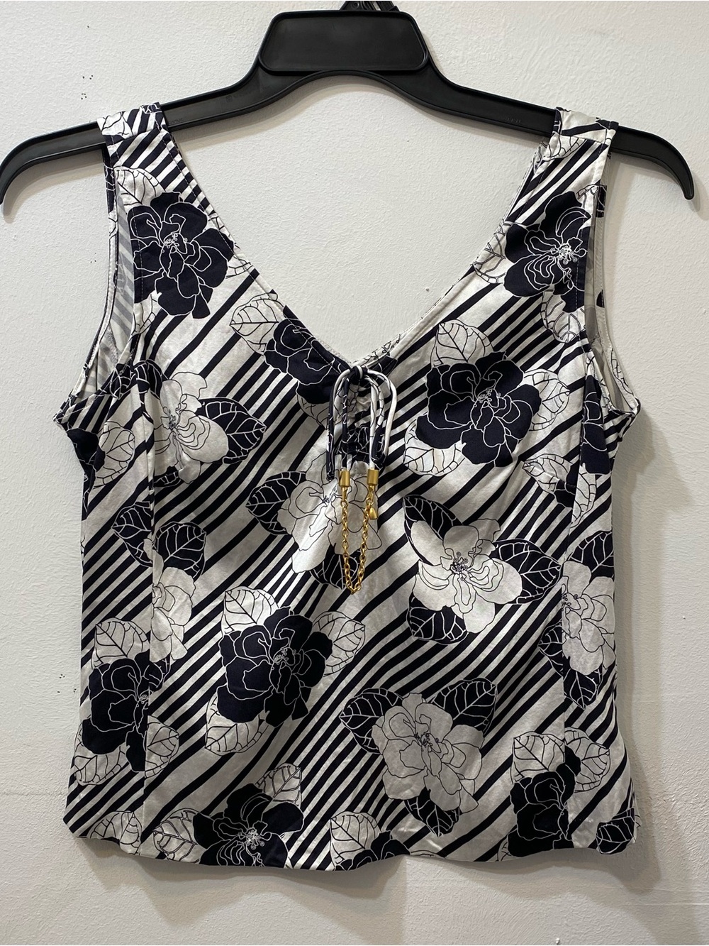 Vintage Silk Black & White Floral Tank Top